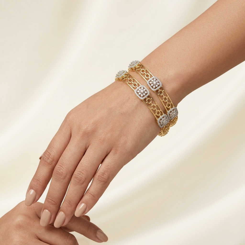 Maya Gold Plated American Diamond Bangles - image