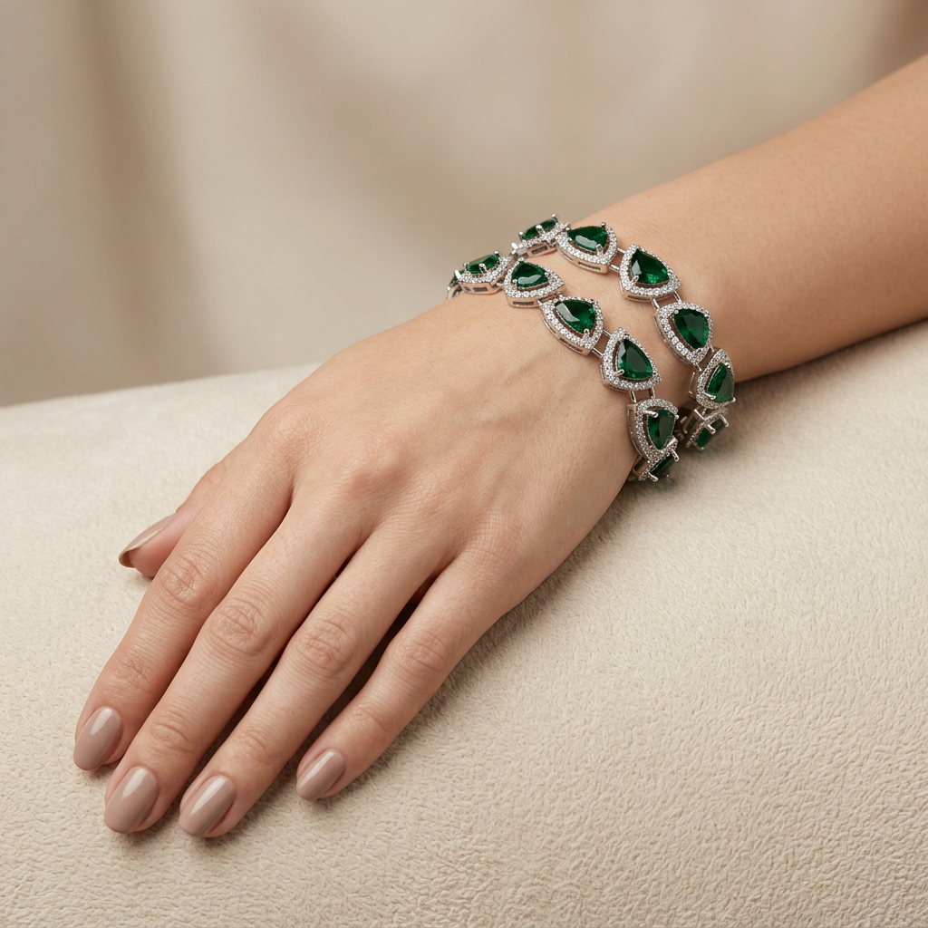 Emerald Green American Diamond Bangles - image
