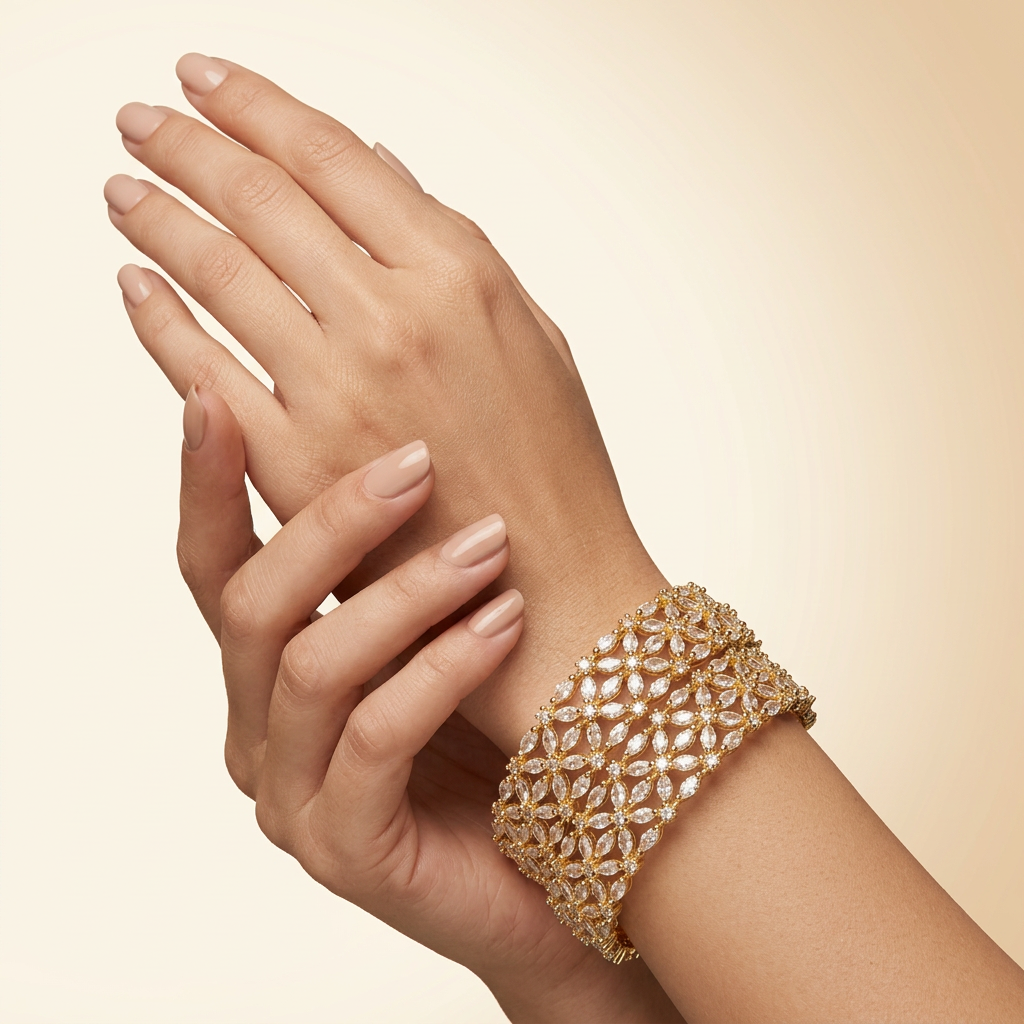 Broad American Diamond Flower Bangles - image