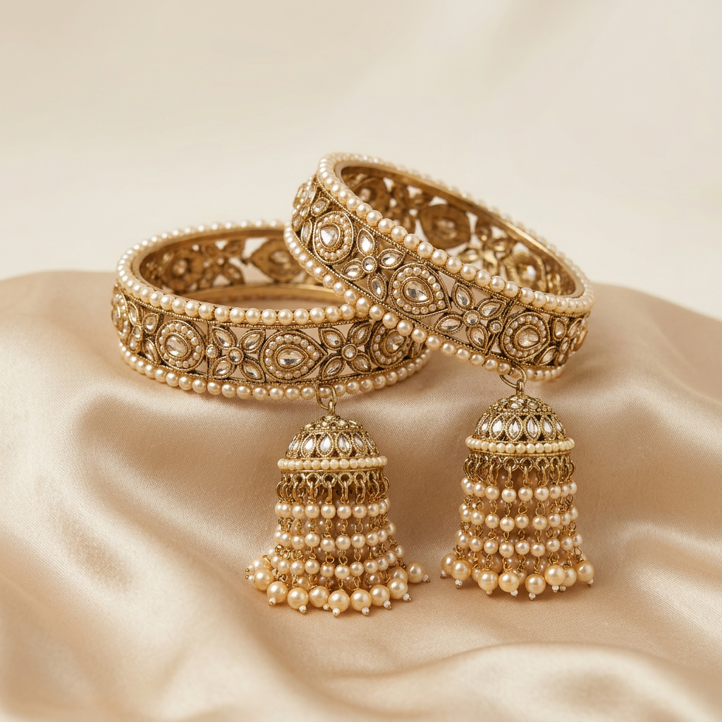 Single Jhummar Kundan Polki Bangle - image