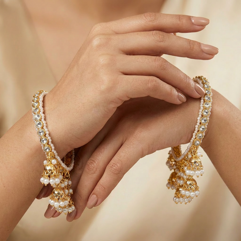 Silver Polki Jhummar bangles - image
