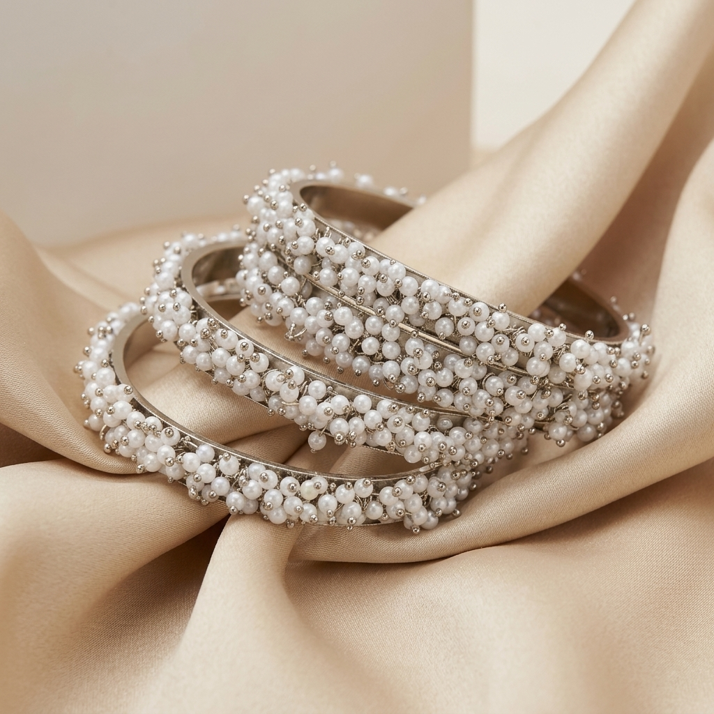 Silver Pearl Bajra Bangles - image