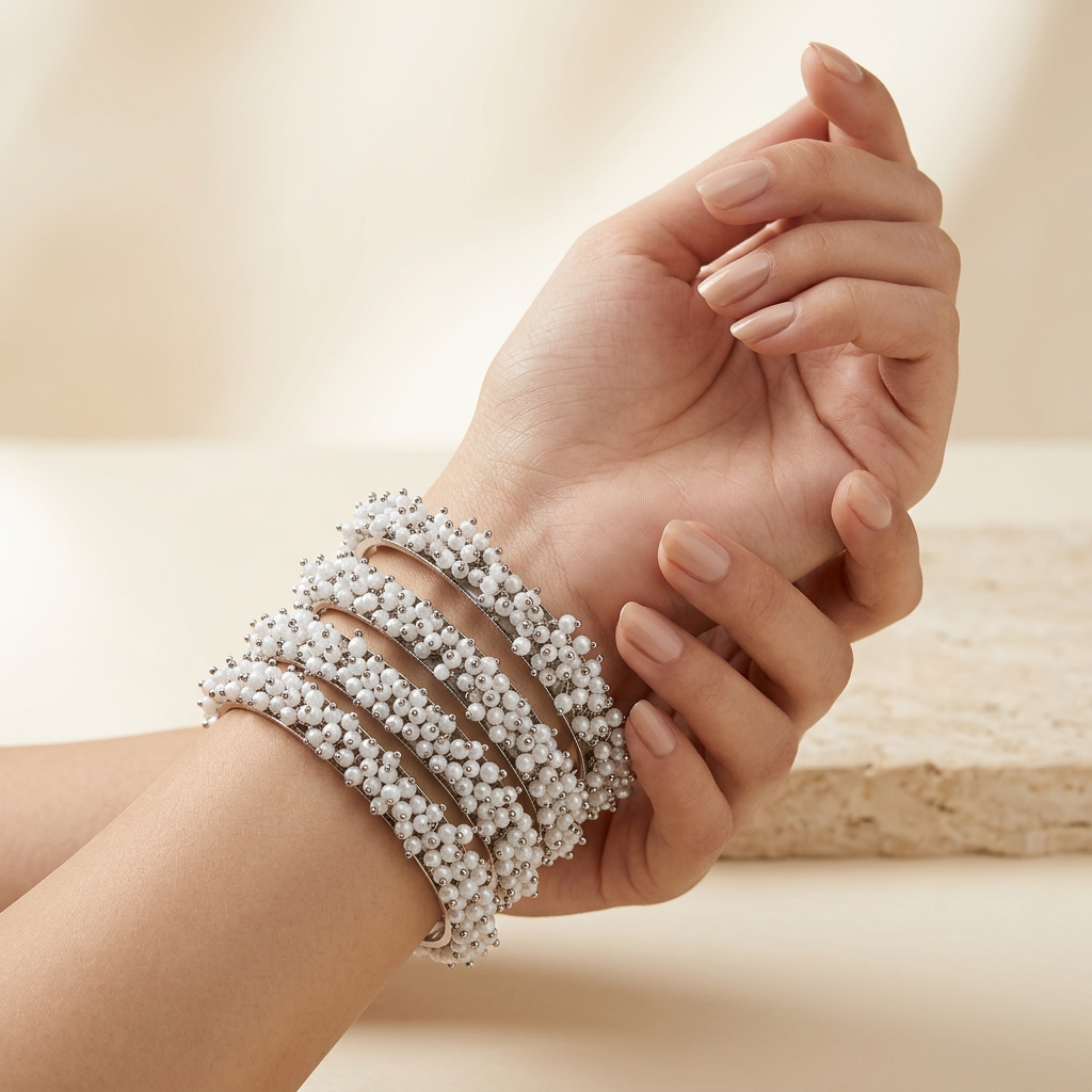 Silver Pearl Bajra Bangles - image