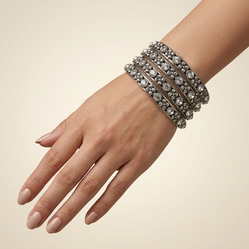 Oxidised Boho Stone Bangles - image