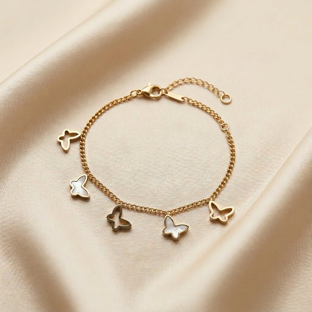 Anti Tarnish Butterfly Bracelet with Mother of Pearls - image