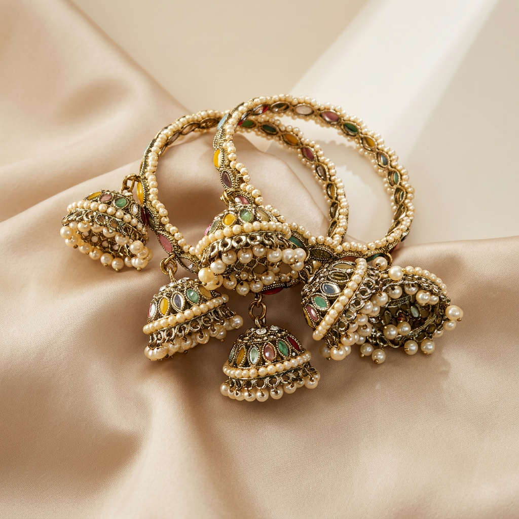 Multicolor Triple Jhumnka Bangles - image