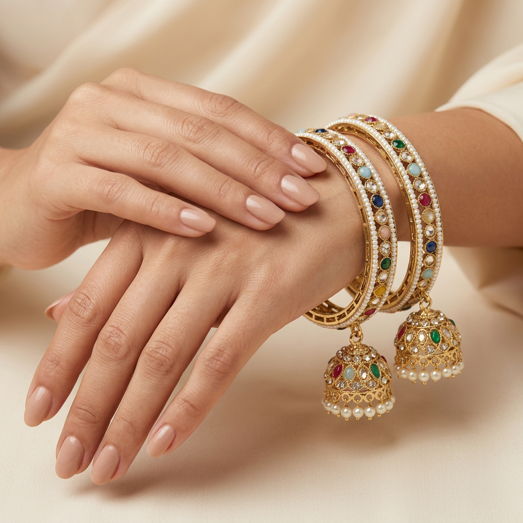 Multicolor Kundan Jhumka Bangles - image