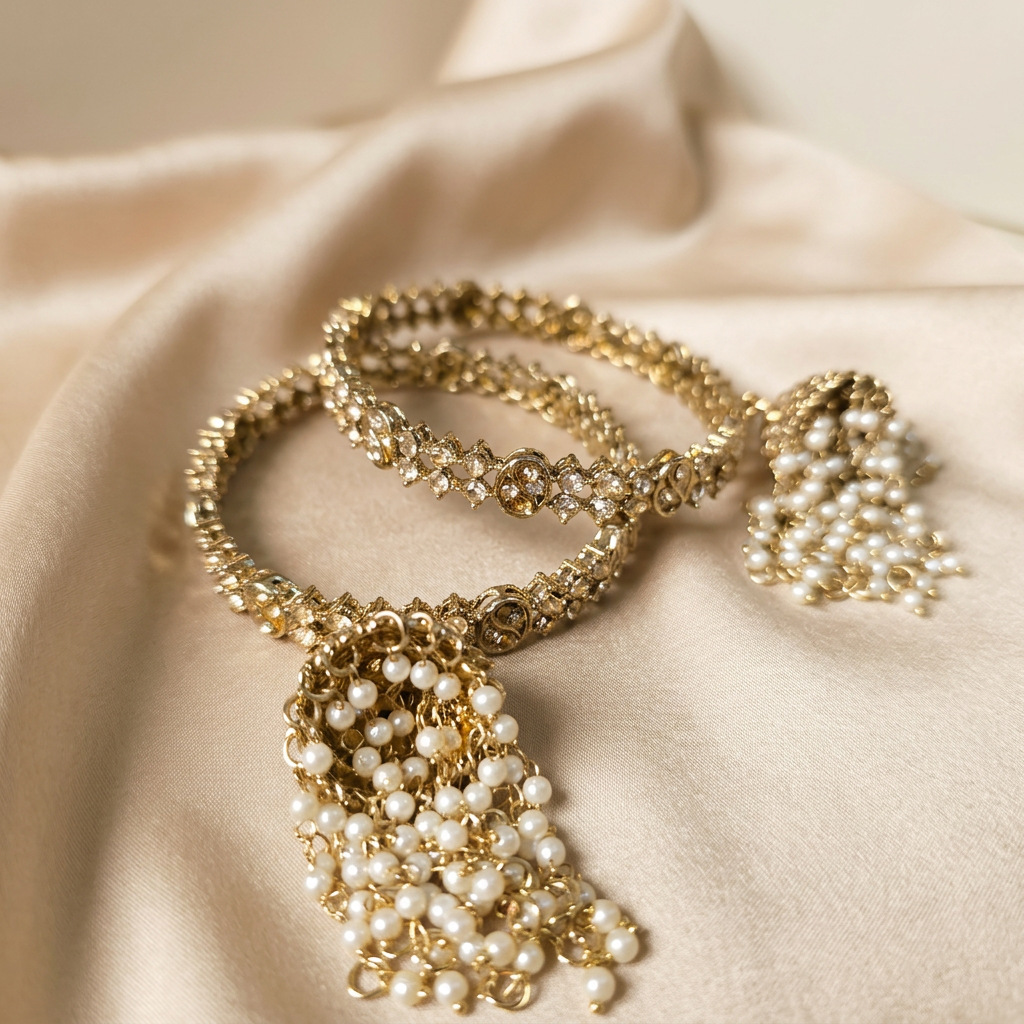 Minimal Kundan Jhumka Bangles - image
