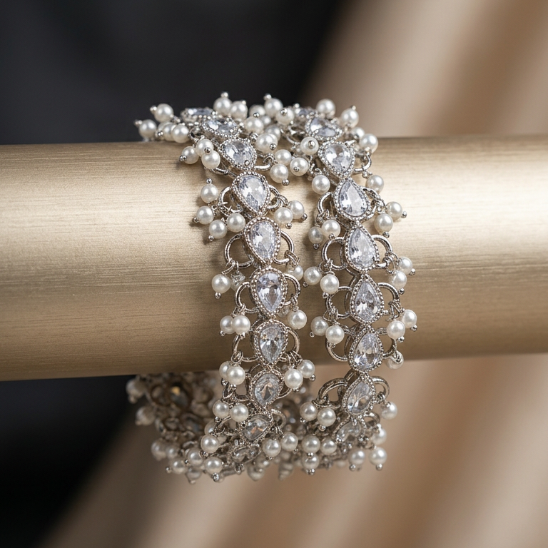 Kaira Silver Polki Bangles - image