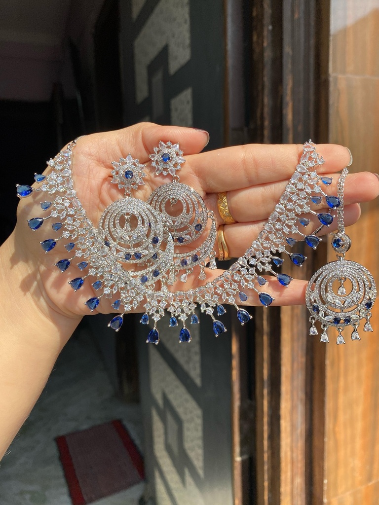 American Diamond Set with Chandbali and Tikka - image