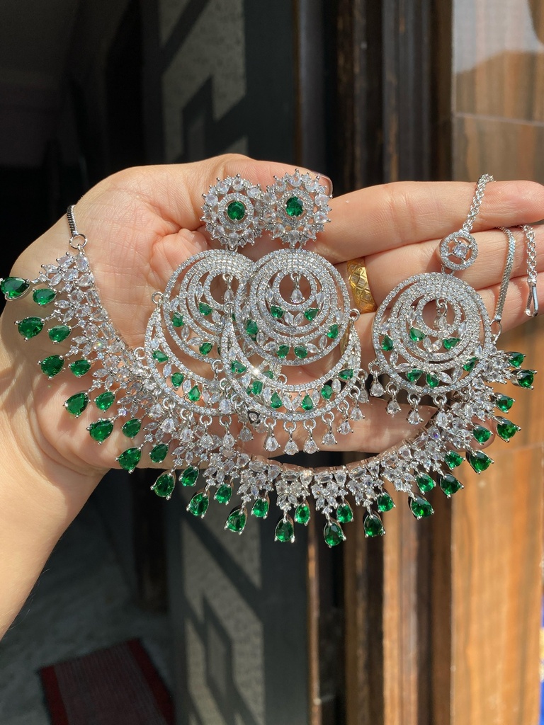 American Diamond Set with Chandbali and Tikka - image