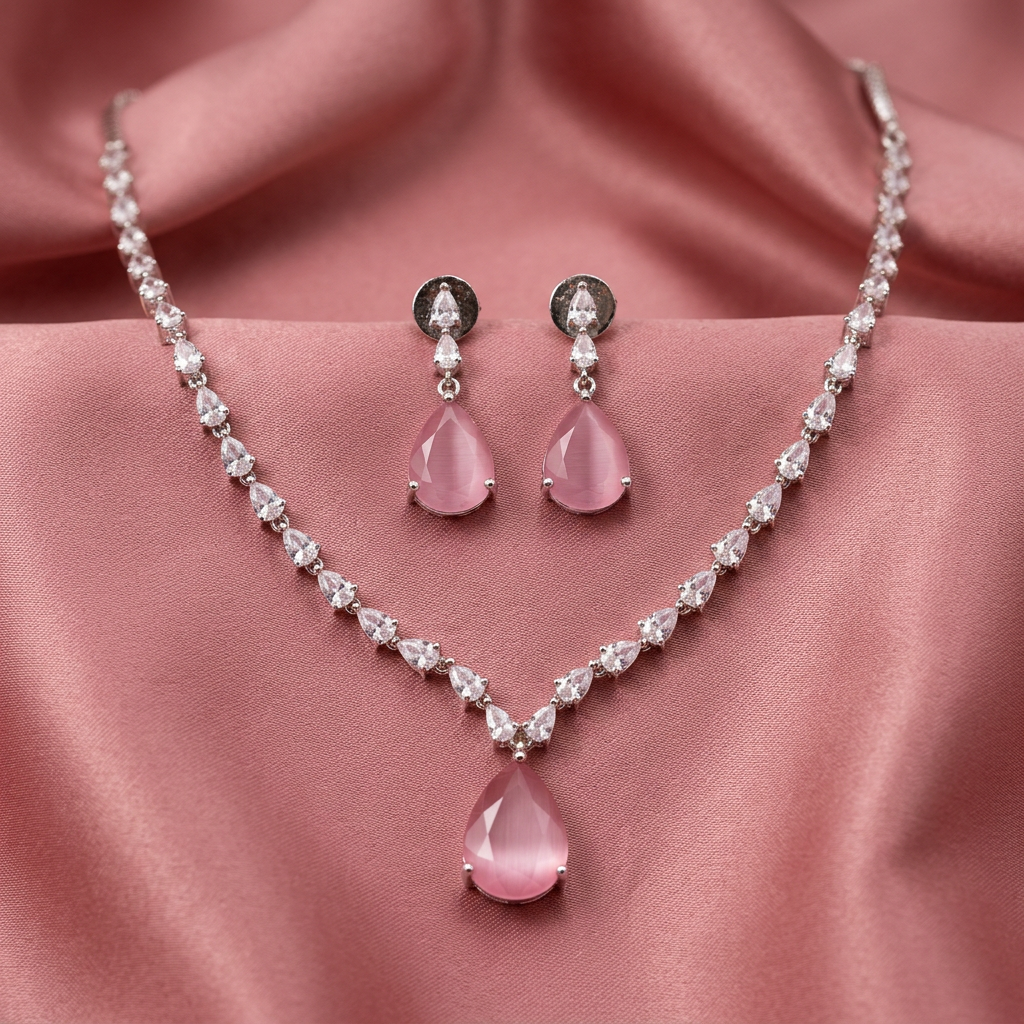 Deepika American Diamond Drop Necklace Set - image