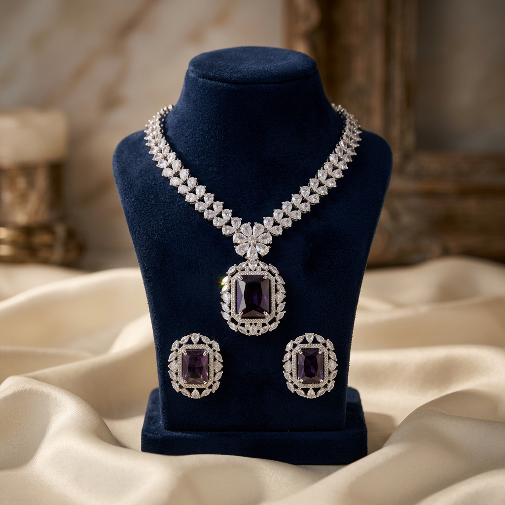 Alia Bhatt American Diamond Necklace Set - image