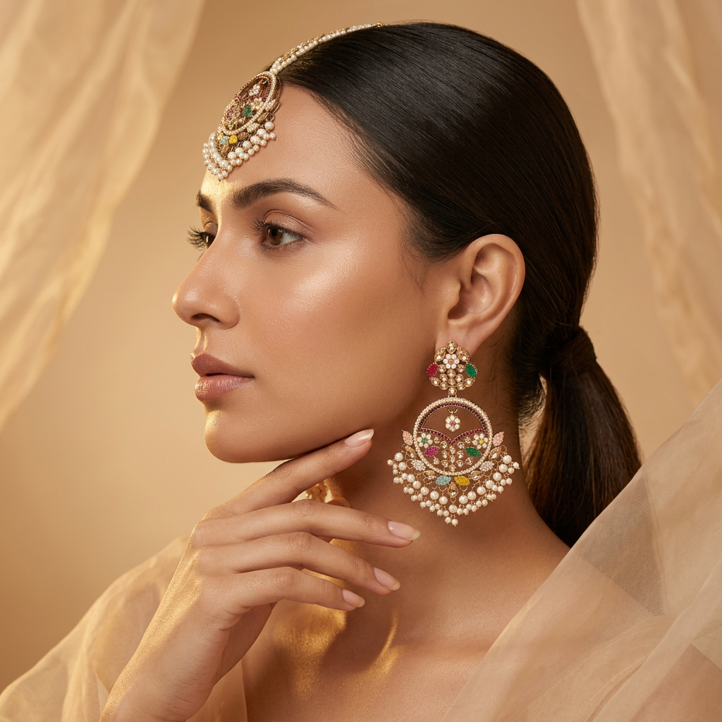 Shabad Kundan Mangtika And Earrings Set - image