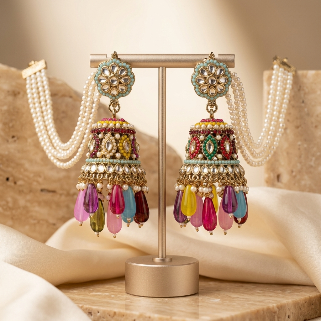 New Jadau Jhumka With Sahara - image