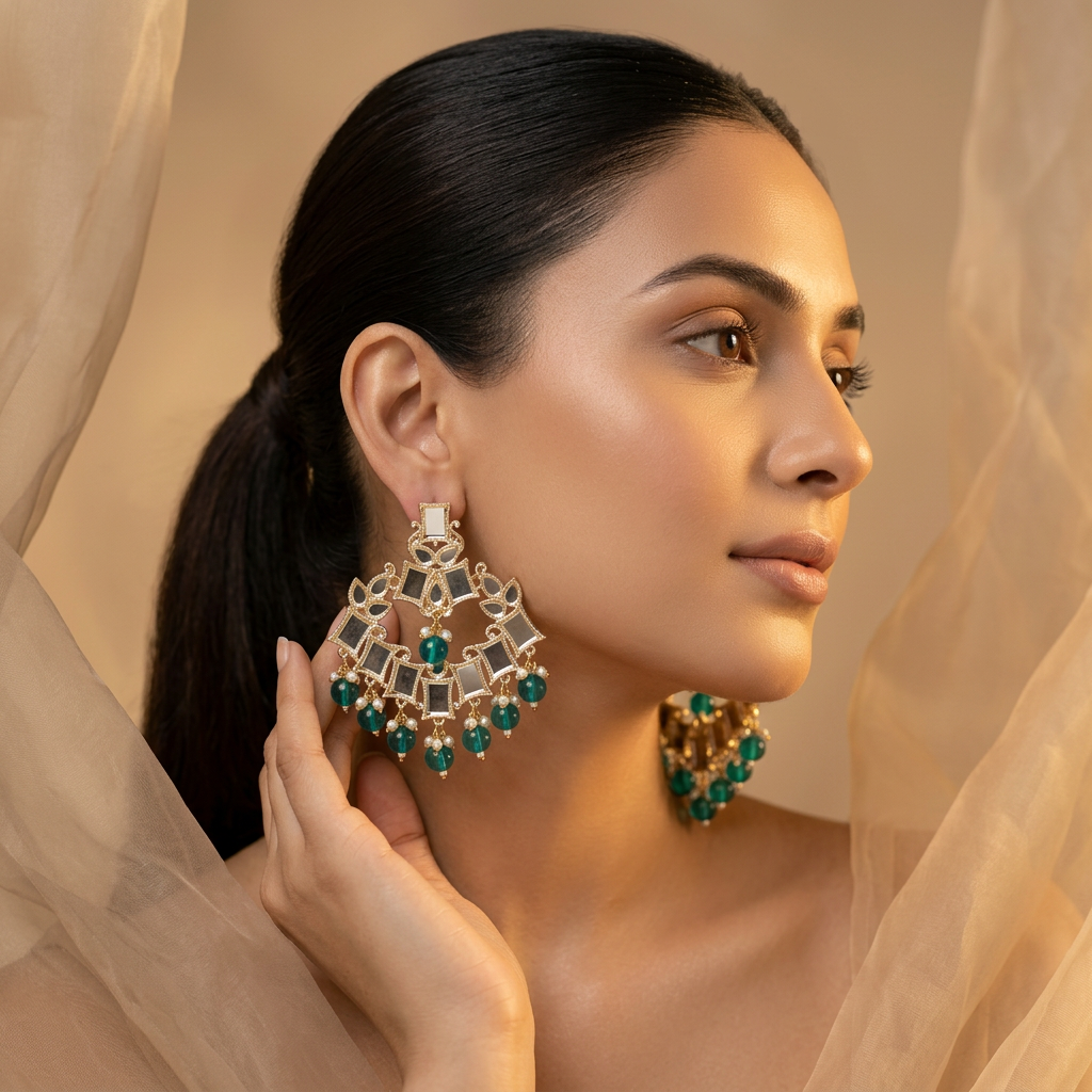 Mirror Kundan Earrings - image