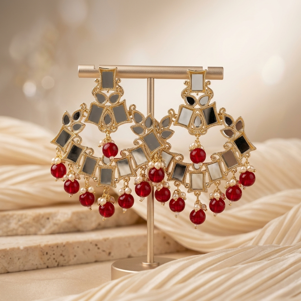 Mirror Kundan Earrings - image