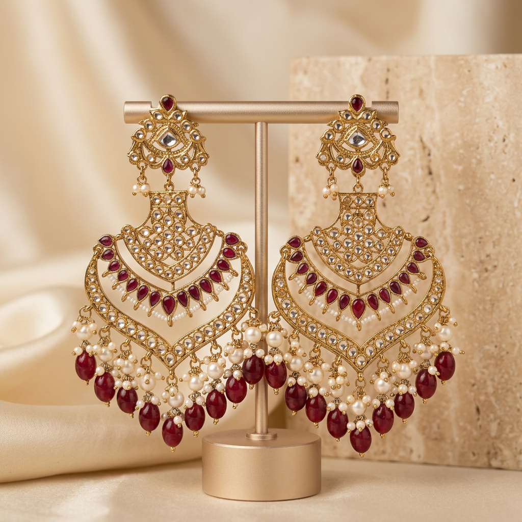 Leher Kundan Chandbalis - image