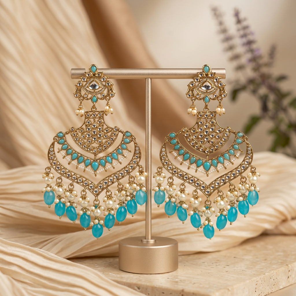 Leher Kundan Chandbalis - image