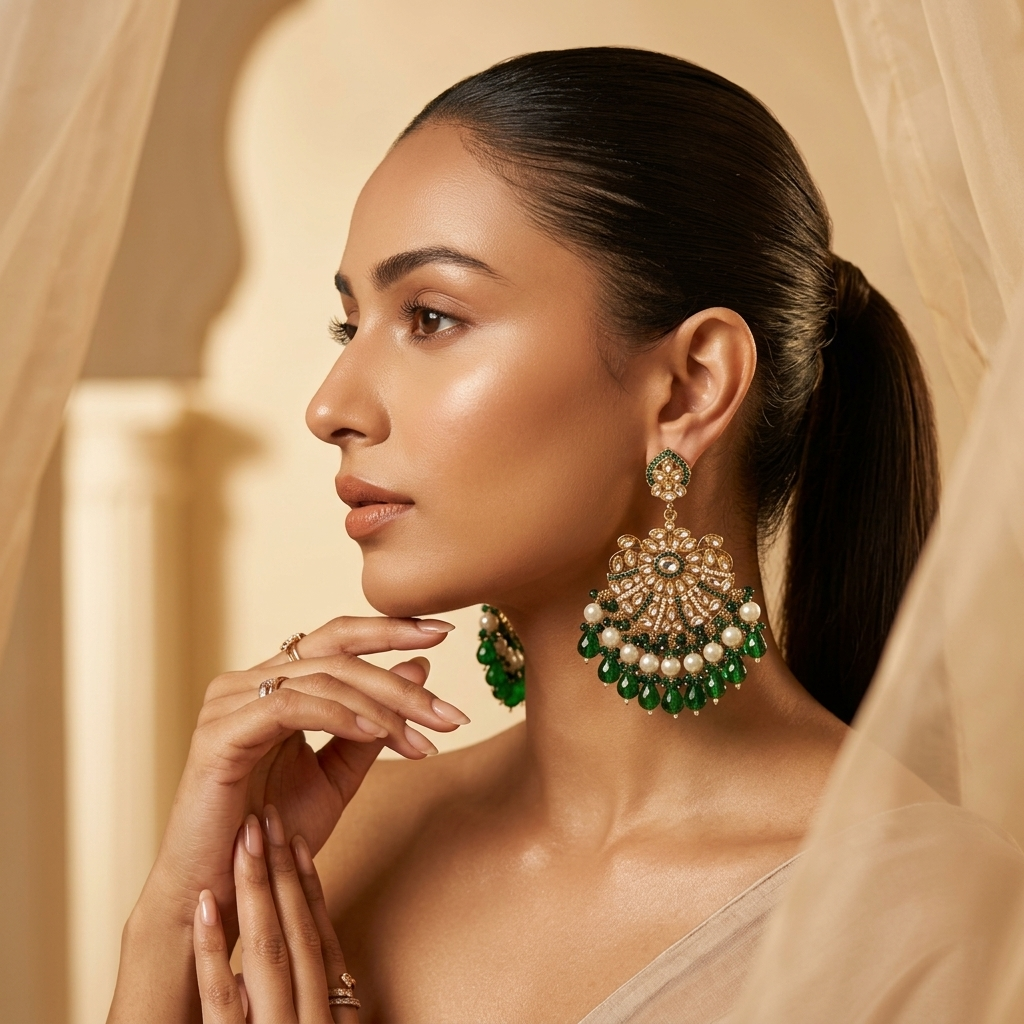 Glass Beads Kundan Chandbalis - image