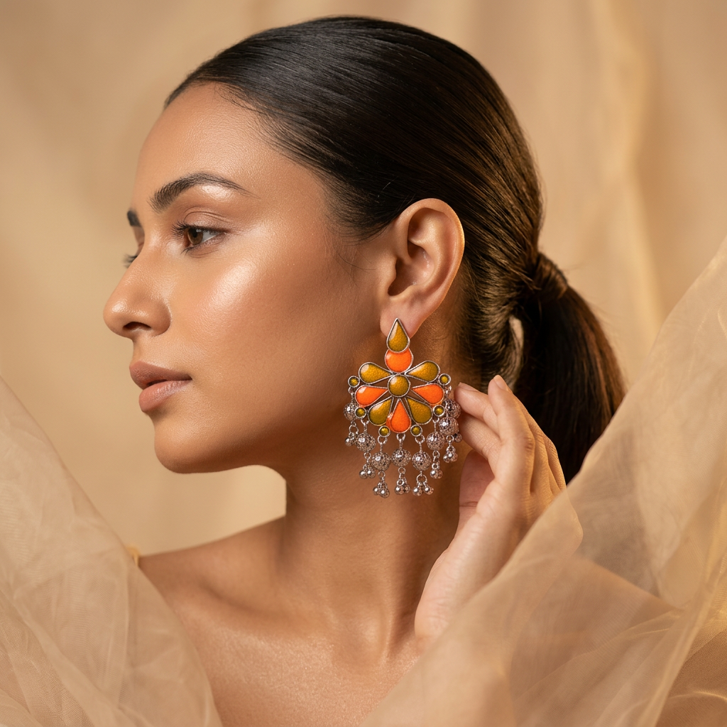German Silver Afghani Earrings - image