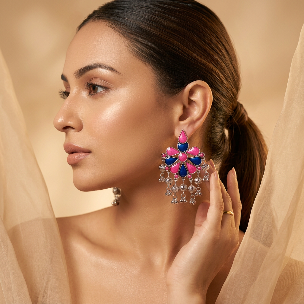 German Silver Afghani Earrings - image