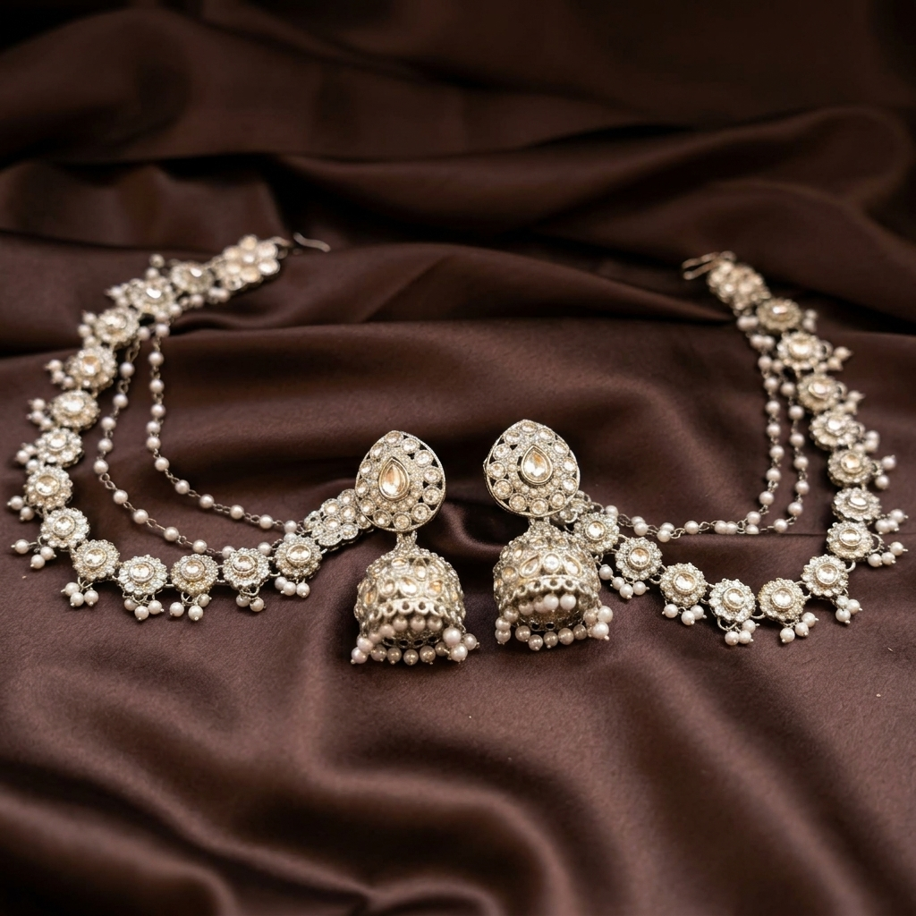 Asha Silver Deatachable Jhumka - image