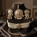 Punjabi Pearl Choker Set With Tikka - image