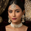 Punjabi Pearl Choker Set With Tikka - image