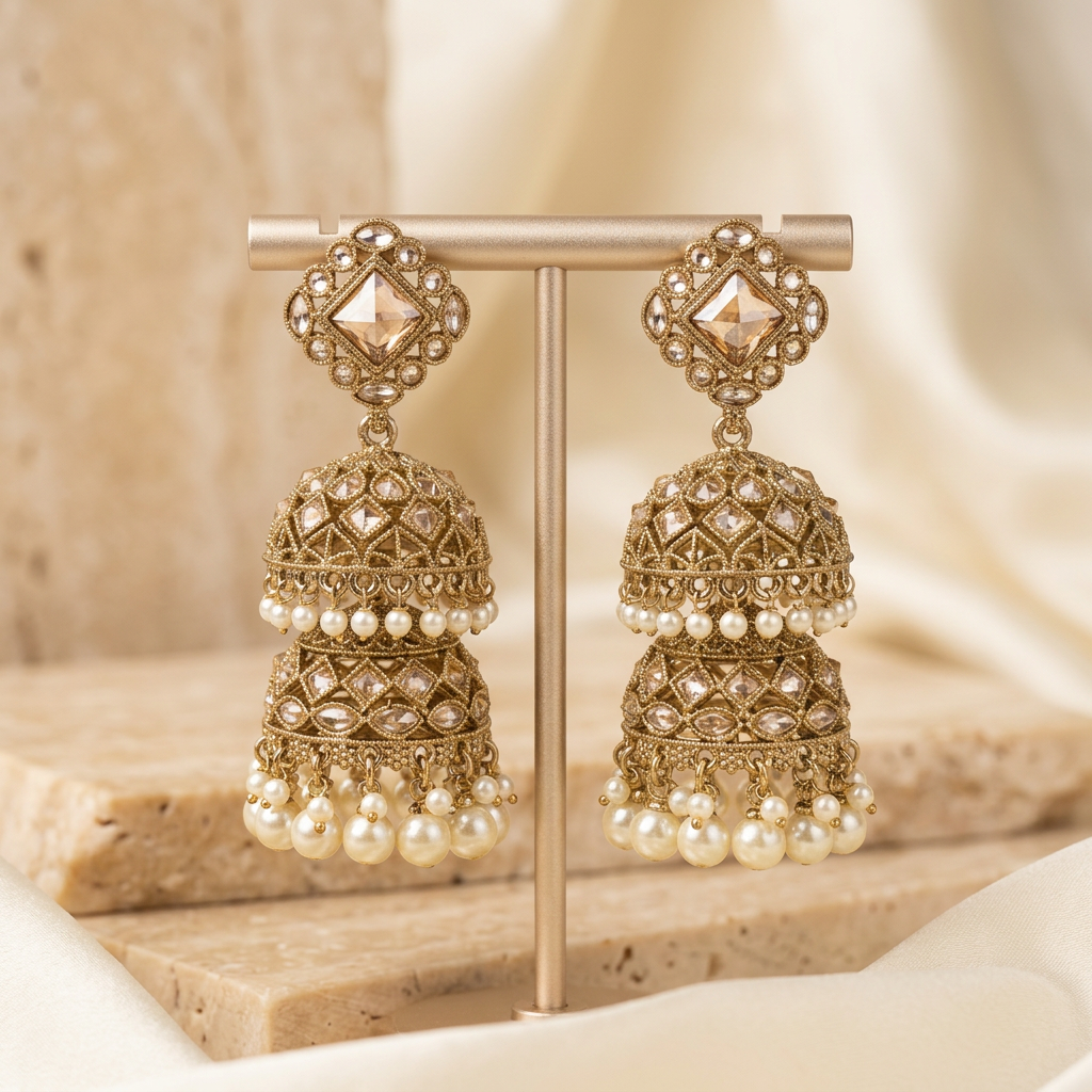 [JBT-ER040] Polki Reverse American Diamond Jhumka
