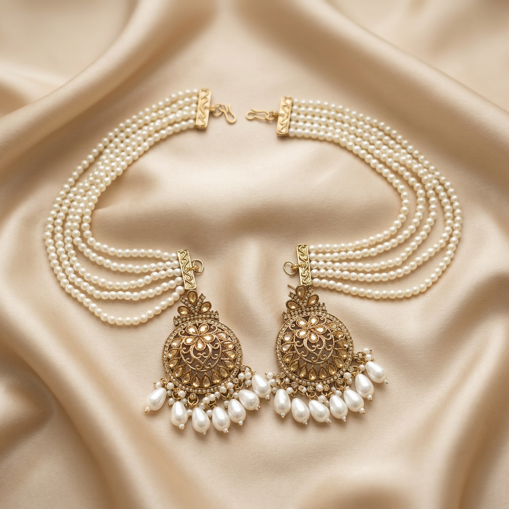 [JBT-ER033] Pakistani Earrings With Pearl Earchain