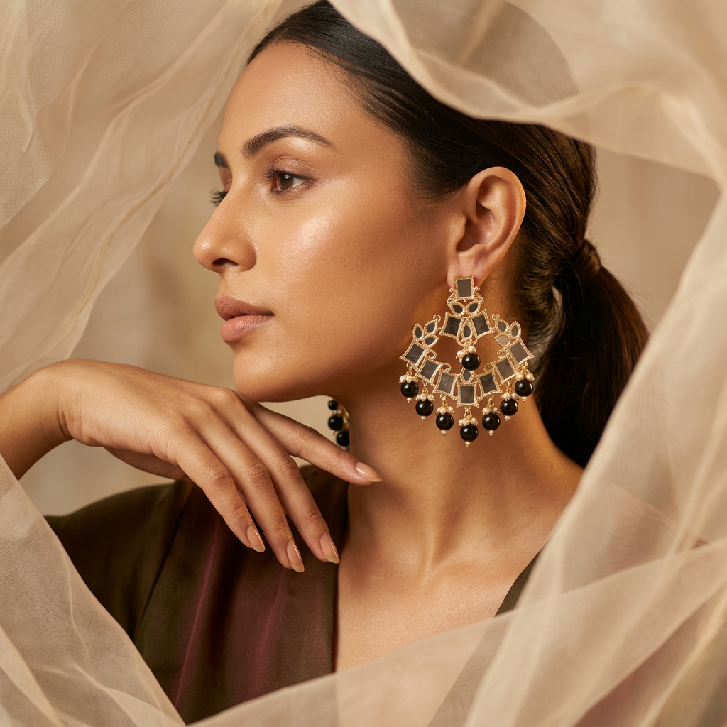 [JBT-ER027] Mirror Kundan Earrings
