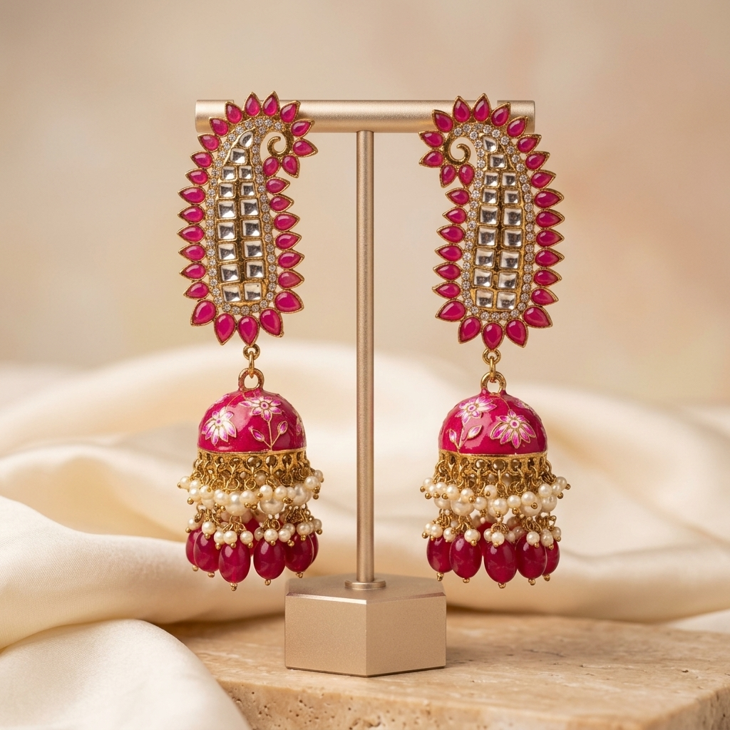 [JBT-ER025] Meenakari Kundan Peacock Jhumkas