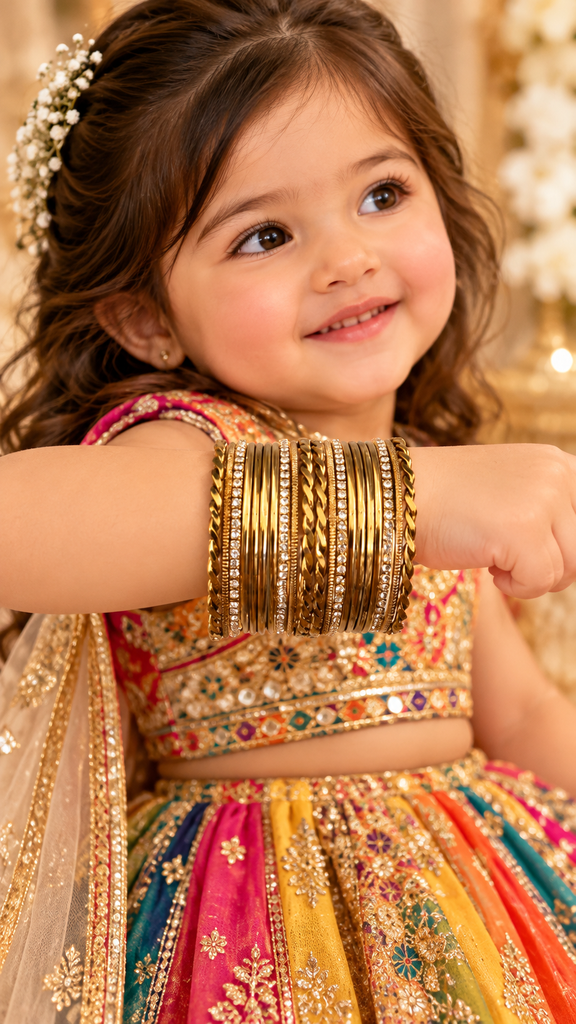 Gold Bangles With Zirconia Stones- One Hand