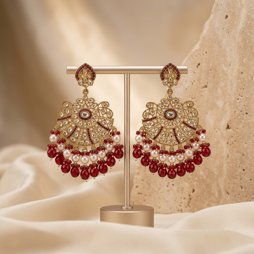 [JBT-ER013] Glass Beads Kundan Chandbalis