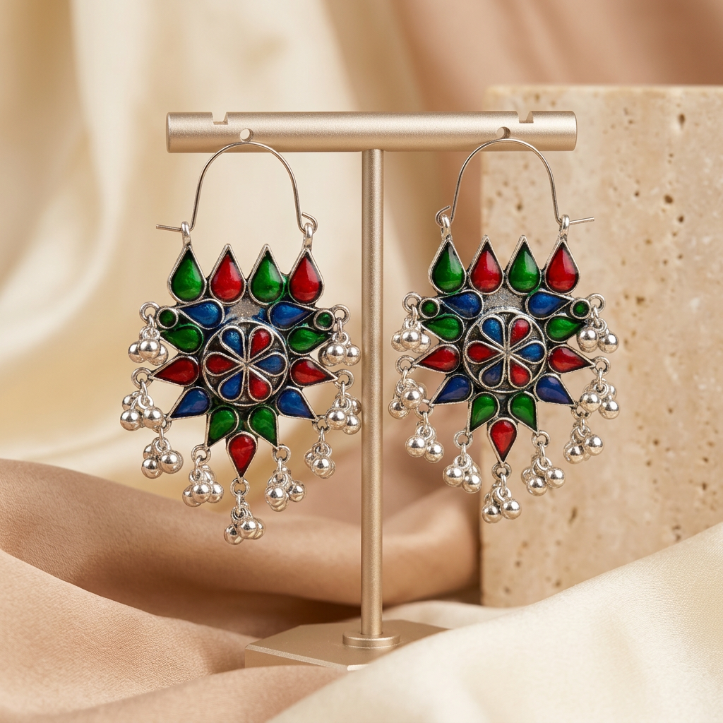 [JBT-ER012] German Silver Ghungroo Hoop Earrings