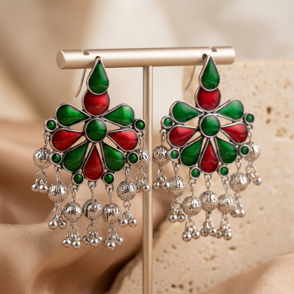 [JBT-ER011] German Silver Afghani Earrings