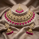 Polki Necklace Set With Tikka Jhumka