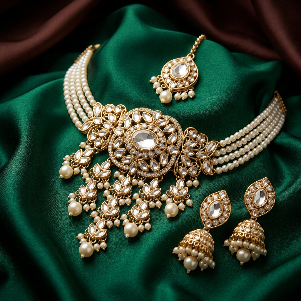 [JBT-NL030] Kundan Jhallar Necklace Set