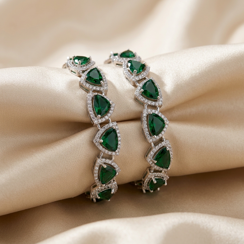 [JBT-BA010] Emerald Green American Diamond Bangles