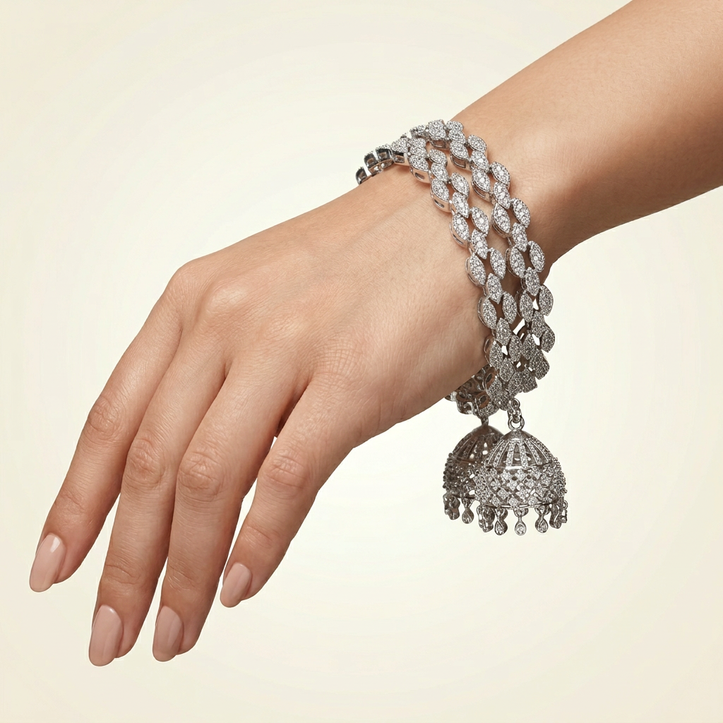 [JBT-BA003] American Diamond Jhumka Bangles