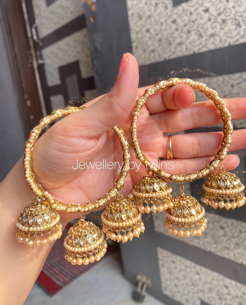 [JBT-BA120] Triple Jhumka Kundan Bangles