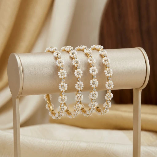 [JBT-BA122] Zirconia Stone Flower Bangles