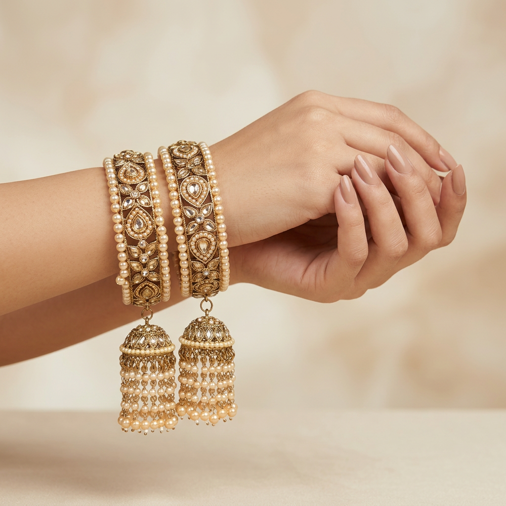 [JBT-BA118] Single Jhummar Kundan Polki Bangle