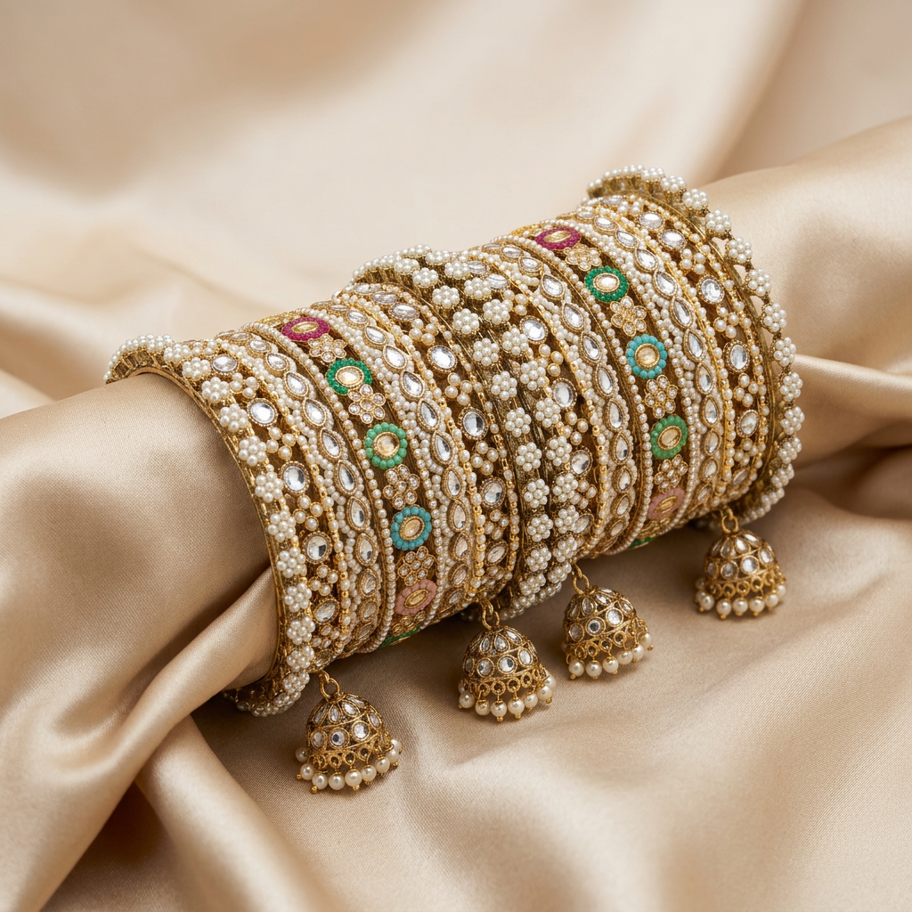 [JBT-BA083] Multi Jhumka Kundan Bangle Set