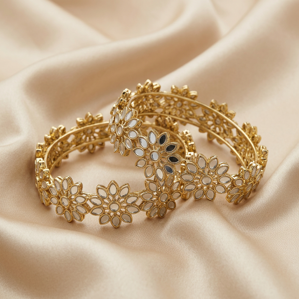 [JBT-BA081] Mirror Flower Bangles