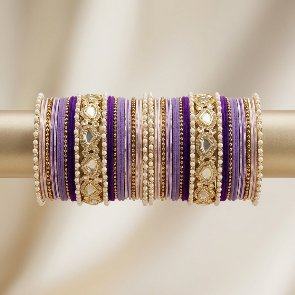 [JBT-BA106] Purple Kundan Bangle Set
