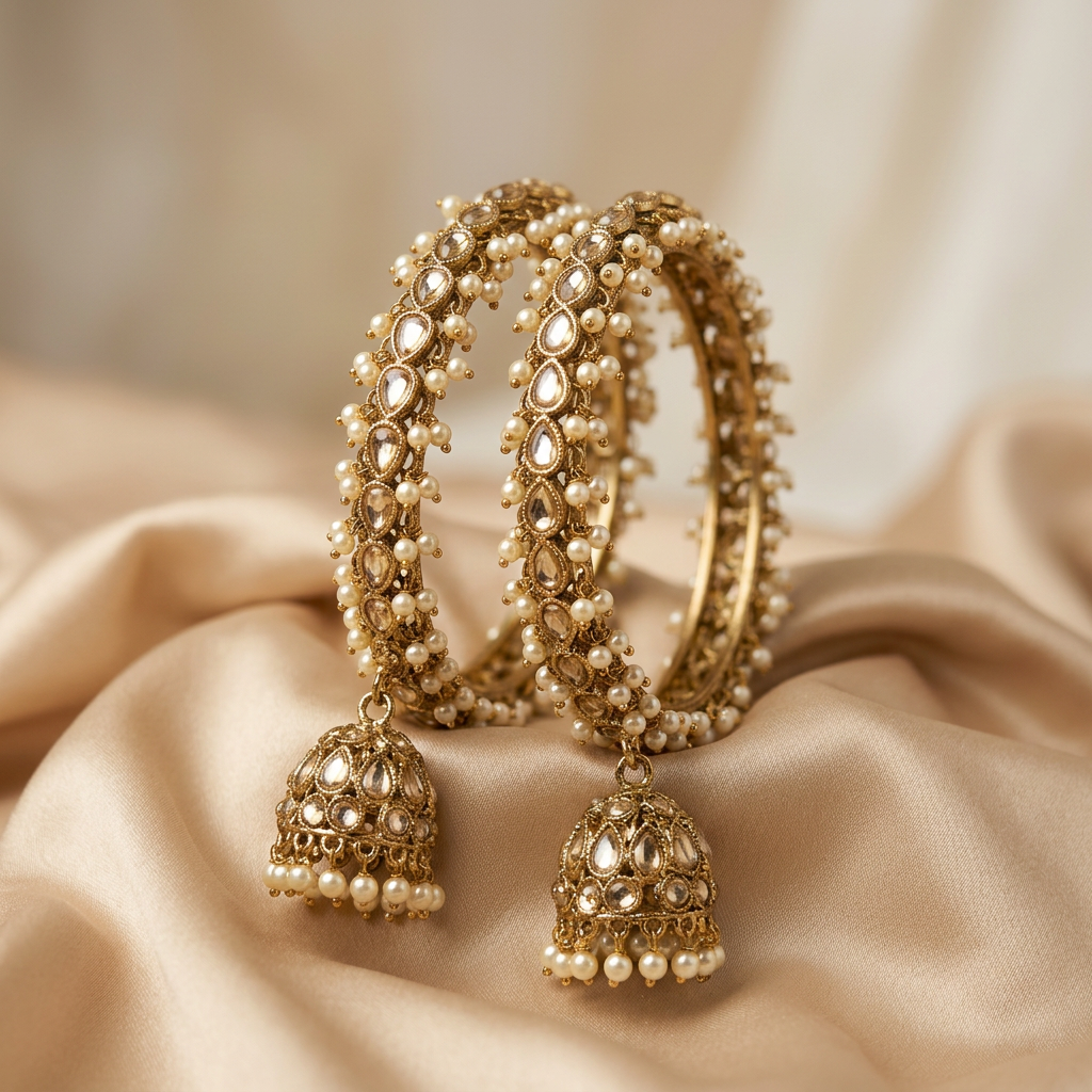 [JBT-BA077] Kundan Polki Jhumka Bangle