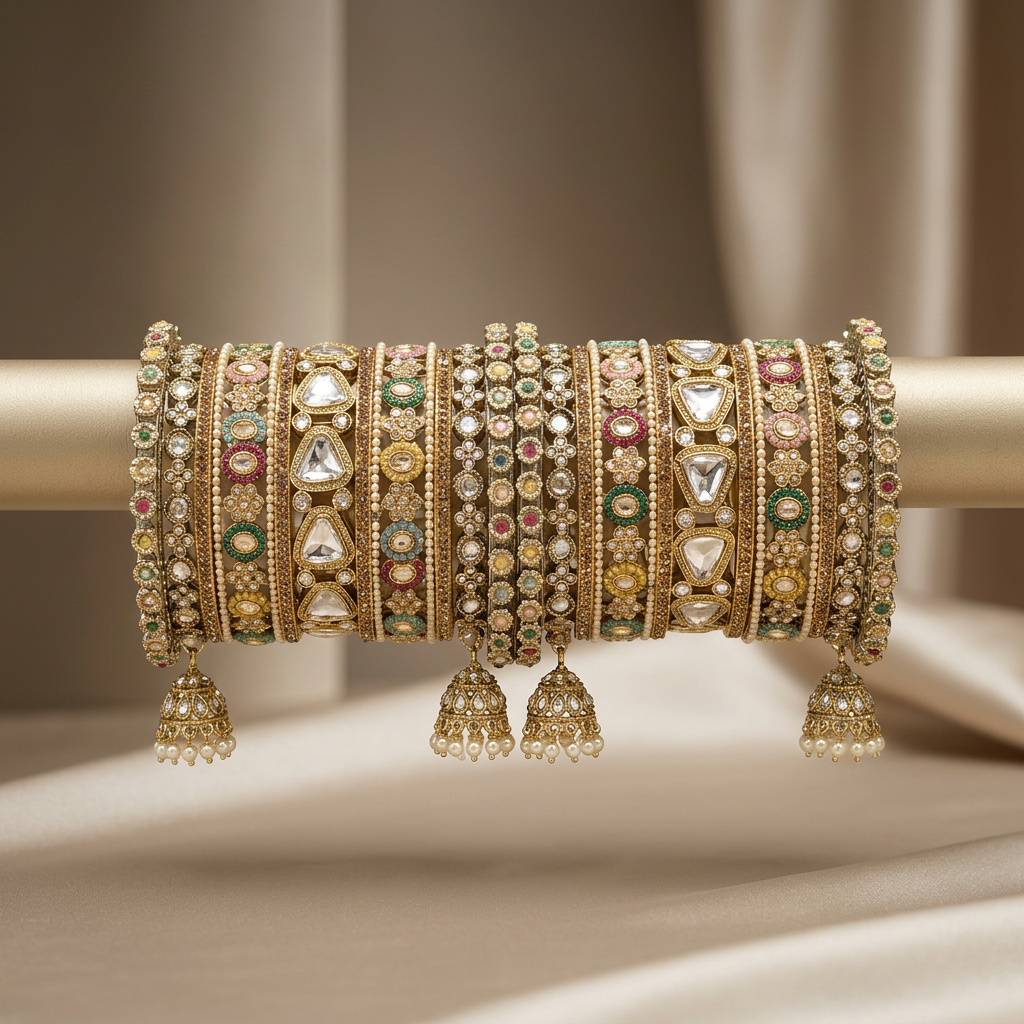 [JBT-BA071] Heena Multi Kundan Bangle Stack