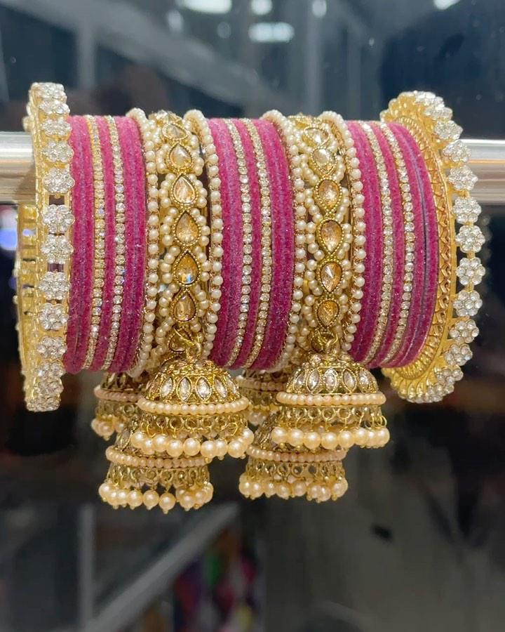 [JBT-BA093] Pakeezha Bridal Jhumka Bangle Set For Both Hands
